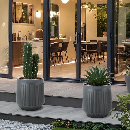 Plant Pots，Set of 2 Plastic Large Pots for Indoor Plants,Flower Pots Outdoor Planters with Drainage Hole and Seamless Saucer,(Gray 12Inches)
