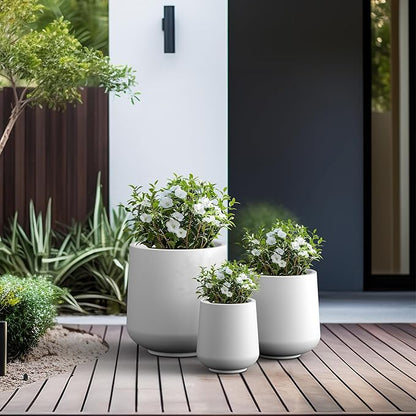 Kante 15.3"+11.6"+8.2" Dia Round Concrete Planter, Large Outdoor Indoor Planter Pots Containers with Drainage Holes and Rubber Plug for Home Garden Patio, Pure White