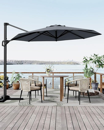 GarveeLife 10 ft Patio Umbrella Outdoor Large Cantilever Umbrella Market Sun Shade Windproof Offset Umbrella with 360-Degree Rotation for Garden Deck Pool Patio, Grey