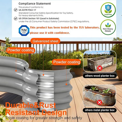 Raised Garden Bed Outdoor 2 Sets Oval Large Coating Metal Planter Box with No Heavy Metal for Vegetables, Flowers, Herbs