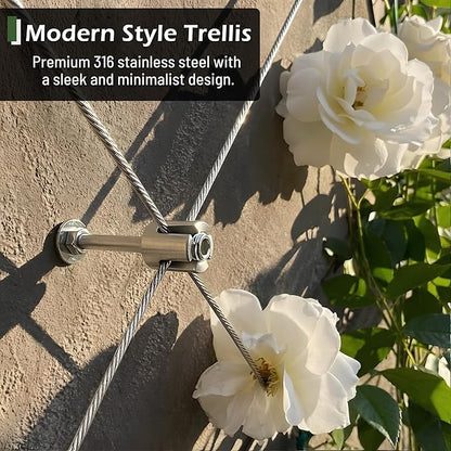 Wire Trellis for Climbing Plants Outdoor, 12-Set Wall Wire Trellis Kit with 1/8in x 53ft Stainless Steel Cable, T316 Espalier System for Fence and Garden DIY Projects