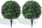 Artificial Boxwood Topiary Trees with Ground Spike,2 Pieces Fake Pine Shrubs Bushes, UV Resistant Faux Evergreen Cypress Tree Plants for Indoor Outdoor Planters Front Porch