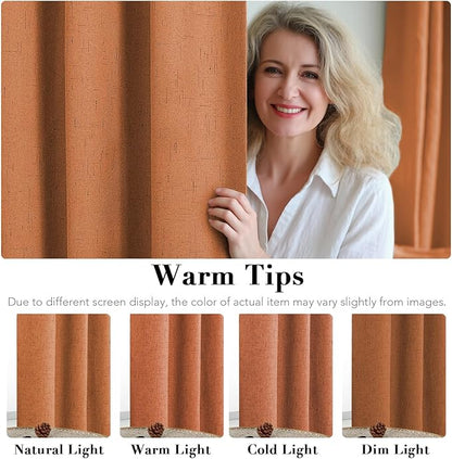 H.VERSAILTEX 100% Blackout Curtains for Bedroom Thermal Insulated Linen Textured Curtains Heat and Full Light Blocking Drapes Living Room Curtains 2 Panel Sets, Orange, 52x54 Inch