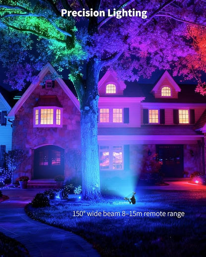 Ofuray Solar Spot Lights Outdoor, RGB Color Changing with 8 Lighting Modes, IP67 Waterproof Landscape Lights 9.8ft Cable, 12000mAh High Power Dusk to Dawn Solar Spotlights for Garden & Outdoor Décor