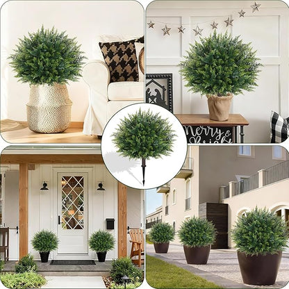 Waipfaru Artificial Plants Outdoor, 23'' Artificial Cedar Topiary with Ground Spike, UV-Resistant Fake Plants Fake Bushes for Outdoor Indoor Garden Front Porch Decor (4Pcs)