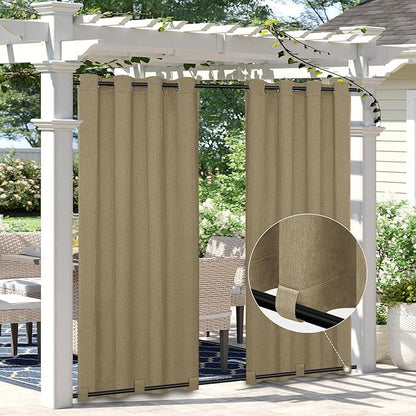 Easy-Going Linen Look Outdoor Curtains Waterproof Windproof Porch Curtains, Soft Thicken Outdoor Privacy Curtains for Patio, Gazebo, Grommet Top and Tab Bottom Drape, 1 Panel, 54x108 inch, Khaki