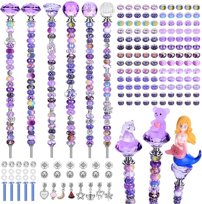 Decorative Garden Stakes Kit with 158 Pcs Fairy Wand Beads in Purple