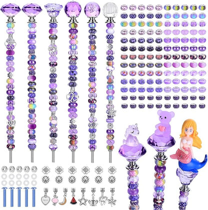 Decorative Garden Stakes Kit with 158 Pcs Fairy Wand Beads in Purple