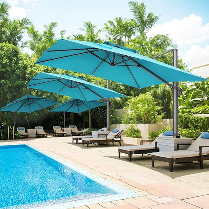HOTEEL10x10ft Patio Umbrella Cantilever Umbrellas - Upgrade and Intensify - 360 Rotation and 5 Angles Adjustment - Aluminum Offset Pool Umbrella Outdoor Umbrellas for Patio Garden Pool
