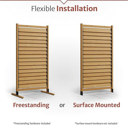 6.1ft H x 3.1ft W (1 Panel) Freestanding or Surface Mount Enclo Solara Louvered Screen, Wood Privacy Fence, Balcony Privacy Screen, Decorative Panel, Upgrade your Outdoor Patio, Porch or Deck, EC18044