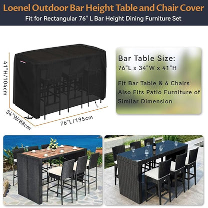 Black Waterproof Bar Height Patio Table and Chair Cover, 76-Inch Rectangular