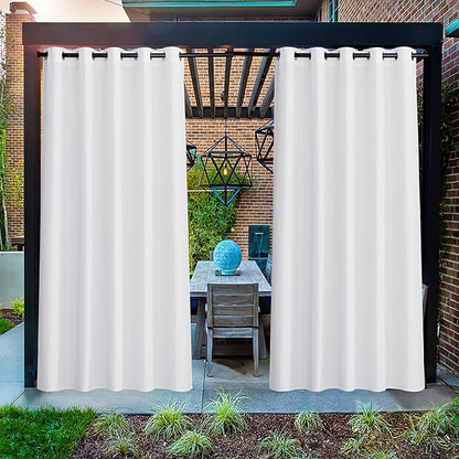 NICETOWN Canvas Outdoor Curtains for Patio Waterproof Extra Wide, Rustproof Grommet Indoor Outdoor Porch Curtains & Drapes for Gazebo/Cottage, W72 x L84 Inch, Lily White, 2 Panels