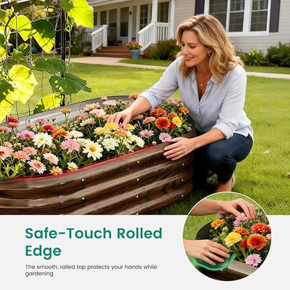 DoCred 3 in 1 Raised Garden Bed with 87in Tall Arch Trellis for Climbing Plants, Galvanized Planter Garden Box Outdoor for Gardening, Climbing Vegetables, Flower, Wood Grain