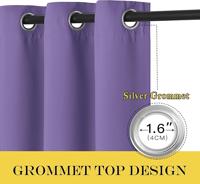 NICETOWN 66 Inch Long Blackout Curtains for Bedroom Living Room, Thermal Insulated Room Darkening Curtains, Light Blocking Blackout Drapes for Bedroom, 66" W x 66" L, 1 Panel, Lilac Purple