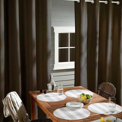 TOWN & COUNTRY BASICS Cabana Solid Heavyweight Indoor Outdoor Curtains, Light Filtering Opacity with Grommet Top, Water Repellent, 2-Pack Set, 54"x96", Chocolate