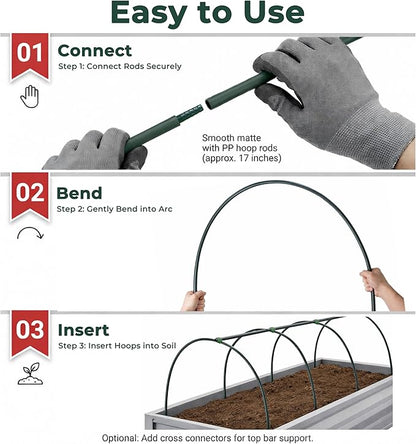 Gardzen Garden Hoops for Raised Beds Greenhouse Hoops, DIY Kit for Row Cover Garden Netting, All Season Plant Protection, 24 Pcs