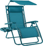 Best Choice Products Folding Zero Gravity Outdoor Recliner Patio Lounge Chair w/Adjustable Canopy Shade, Headrest, Side Accessory Tray, Textilene Mesh - Peacock