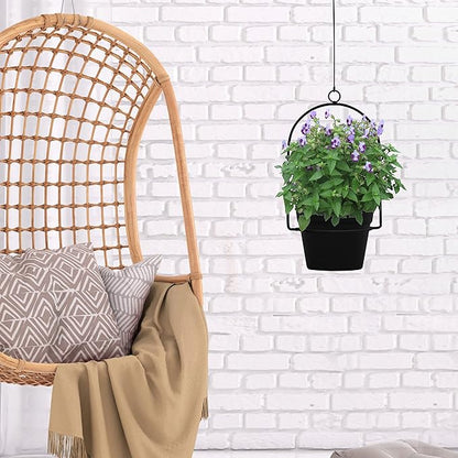 Gardzen 3 Packs Hanging Pots for Plants Outdoor & Indoor, Black Hanging Planter, Pot Hangers for Plant Flower