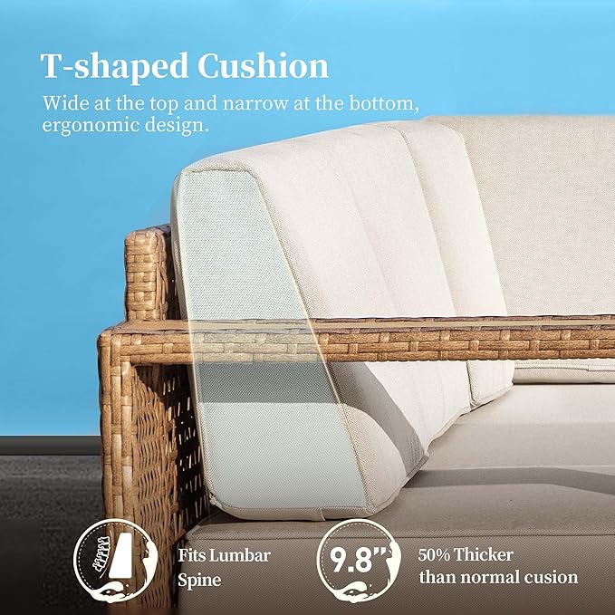 Sectional Outdoor Patio Furniture,Outdoor Rattan Wicker Sectional Sofa with 10''Ultra-Thick Cushions,All Weather Patio Conversation Set for Lawn Garden Backyard,Beige