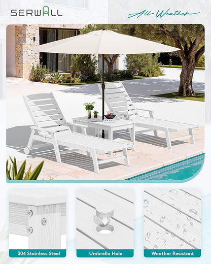 SERWALL Outdoor Coffee Table with 1.69" Umbrella Hole, HDPE Patio Coffee Table for Outside, Rectangle, White