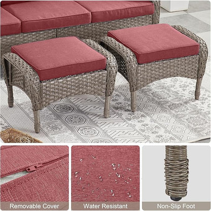 Belord Outdoor Ottomans for Patio Foot Rest - 25 Inch PE Wicker Foot Stool Set of 2 with Removable Cushions for Patio Furniture Sets,All Weather Rattan Ottoman for Balcony Deck Backyard Brown