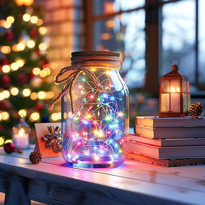 Minetom Multicolored Fairy String Lights, 33 Ft 100 Led Waterproof Starry Firefly String Lights Plug in on Silver Wire, Perfect for Crafts DIY Christmas Party Wedding Bedroom Indoor Decorations