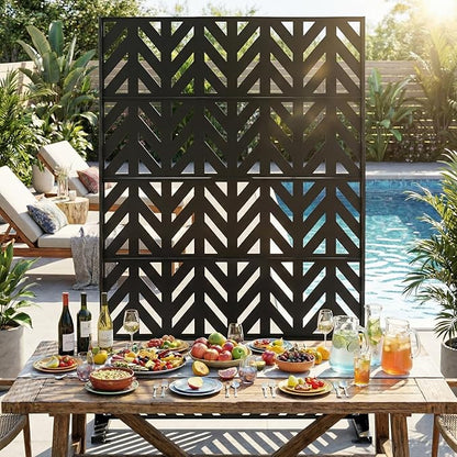 VINGLI Privacy Fence Panels, 72H’’ x 47W’’ Metal Privacy Screen Freestanding, Decorative Privacy Panels for Patio Garden Pool, Outdoor & Indoor (Arrowhead)