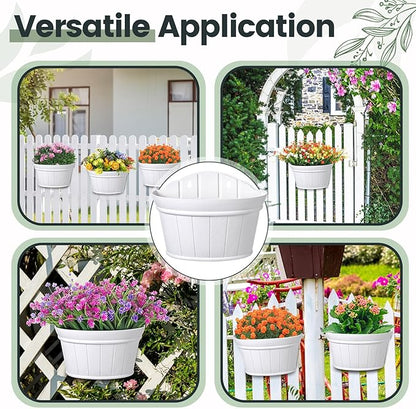 Layhit 6 Pcs Wall Hanging Planters Outdoor Pot Planter Wine Barrel Planter Distressed Oak Thickened Plastic Water Storage Flower Pots for Flower Indoor Outdoor(10 Inches,White)