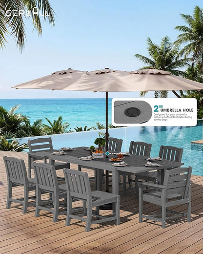 SERWALL 7-Piece Outdoor Dining Set, 60" - 83" Expandable Outdoor Dining Table and 6 HDPE Chairs, All Weather HDPE Outdoor Furniture Set for Backyard, Garden, Grey