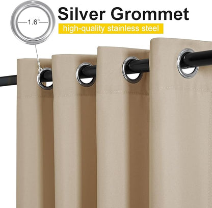 NICETOWN Canvas Outdoor Curtains for Paito 2 Panels, Taupe, W52 x L84 per Panel - Waterproof & Windproof Sun Shades with Grommet & Back Tab & Rod Pocket, Free Rope Included for Bottom Fixing