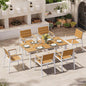 Aluminum Outdoor Dining Set for 6, Patio Table and Chairs Set with Umbrella Hole, 7 Pieces HDPS Outdoor Furniture Sets for Patio, Garden (White & Teak)