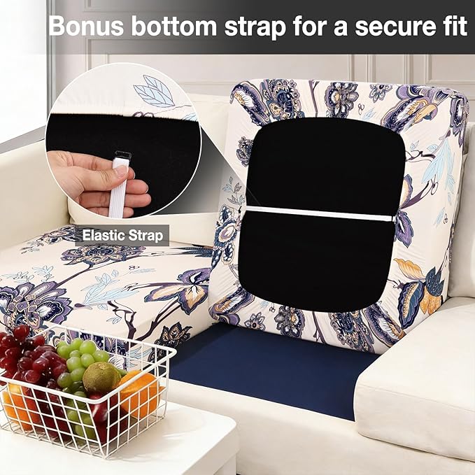 Cushion Covers 8-Piece Set, Vintage Flower, Stretch Fit Outdoor Patio