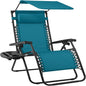 Best Choice Products 30” Wide Folding Zero Gravity Outdoor Recliner Patio Lounge Chair w/Adjustable Canopy Shade, Headrest, Side Accessory Tray - Peacock Blue