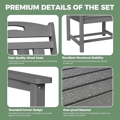 HDPE Outdoor Patio Dining Set with Table & 6 Chairs, All-Weather 7-Piece Outdoor Table and Chairs, 2" Umbrella Hole, Patio Furniture for Garden, Backyard, Deck | Grey