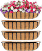 Y&M 30" Iron Window Deck Railing Planter Box 4Pcs with Coco Liner, Metal Horse Troughs Fence Planter for Outdoor Balcony Rail Fence Porch Patio