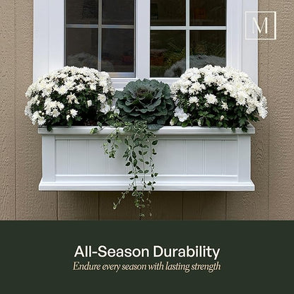Mayne Cape Cod 3ft Window Box - White - 36in L x 11in W x 10.8in H - with 6.5 Gallon Built-in Water Reservoir (4840-W)