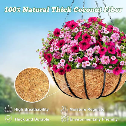 Y&M 2pcs 10“ Round Coconut Fiber Liner, 10'' Coco Liner Pre-Formed Replacement for Wall Hanging Planter Basket