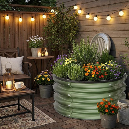 ZXZYHFTY Round Galvanized Raised Garden Bed kit,Green Outdoor Garden Raised Planter Box, Round Large Metal Raised Garden Beds for Vegetable 2 * 2 * 1ft 1 Pack
