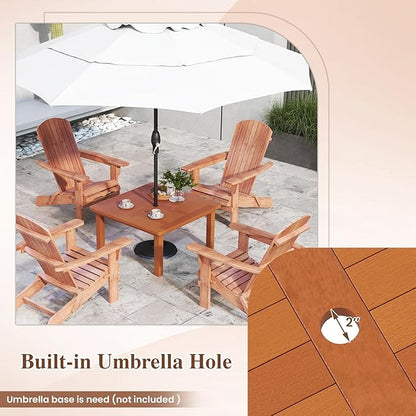 Tangkula Patio Coffee Table with Umbrella Hole, 35.5 Inches Outdoor Solid Square Wood Side Table with Slatted Tabletop & Teak Oil Finish, for Yard, Balcony, Deck