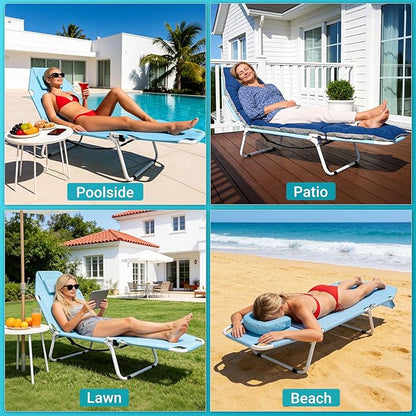 ABORON 2-in-1 Tanning Chair with Face Hole, Folding Camping Cot for Adults, 5-Position Adjustable Lounge Chair with Pillow, Heavy Duty 600D Oxford Portable Cot for Beach, Patio, Poolside