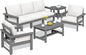 SERWALL HDPE Patio Furniture Set, 7-piece Outdoor Sectional Sofa Set, All Weather Outdoor Couch Set for Deck, Lawn, Grey Frame with Khaki Cushion