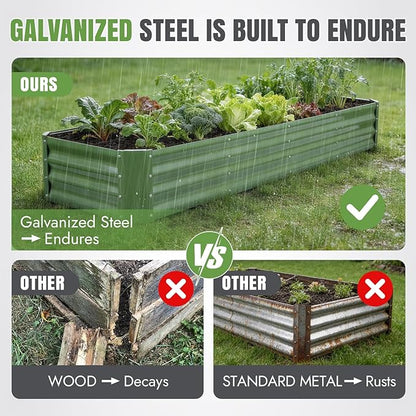 INNO STAGE 8×2×1ft Galvanized Raised Garden Bed Kit, Galvanized Planter Raised Garden Boxes Outdoor, Large Metal Raised Garden Beds for Vegetables, Flowers, Herbs, and Succulents, OliverGreen