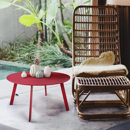 Grand patio Round Steel Patio Coffee Table, Weather Resistant Outdoor Large Side Table, (Red, 1PC)