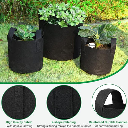 JERIA 12-Pack 15 Gallon Grow Bags, 300G Thickened Nonwoven Garden Pots,Heavy Duty Fabric Pots with Reinforced Handles