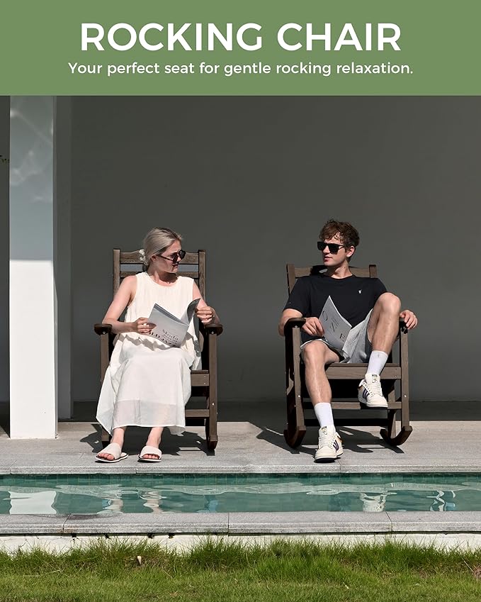 Outdoor Rocking Chair, Brown, 30-Inch High Back, 380 lb Capacity