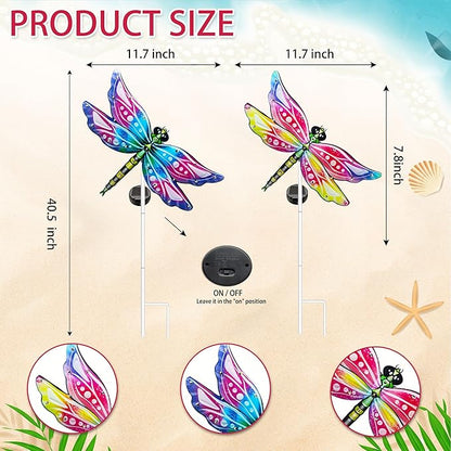 Hexagram Dragonfly Garden Decor, Dragonfly Garden Stakes Set of 2, Gardening Gifts Solar Stake Lights Decorations, Light for Patio Yard Lawn Home Pathway Decor