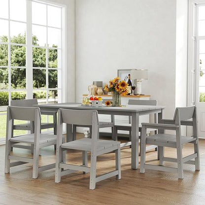 9 Piece Patio Dining Sets for 8 HIPS Outdoor Dining Table Set with Umbrella Hole Table and 8 Chairs Furniture for Backyard Poolside Garden, Grey