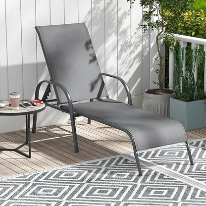 Giantex 2 Pack Patio Lounge Chair, Outdoor Chaise Lounge with 5 Adjustable Backrest, Sturdy Steel Frame, Sunbathing Recliner, Tanning Chair for Beach, Outside, Yard, Balcony, Pool Chairs (2,Dark Gray)