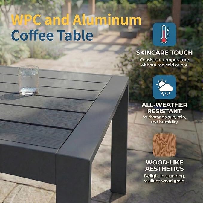 Solaste Aluminum Patio Furniture Set for All Weather, Oversized Metal Outdoor Furniture Set with 27.5" Deep Seating and 3.2" WIde Armrest, Outdoor Patio Conversation Sets with 10’’ Back Suport Cushion