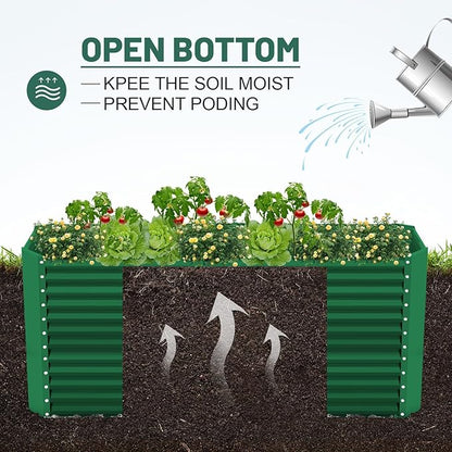 Land Guard 8x4x3ft Rectangular Galvanized Raised Garden Beds, Large-Capacity Metal Planter Box Outdoor, Durable Deep Raised Garden Bed 3ft Tall, Raised Beds for Gardening Vegetables, Forest Green
